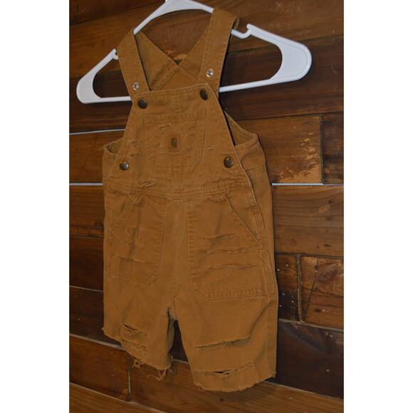 Carhartt Infants Brown Canvas Snap Bib Overall Shorts 18 Months Regular Snap Leg - Picture 3 of 8